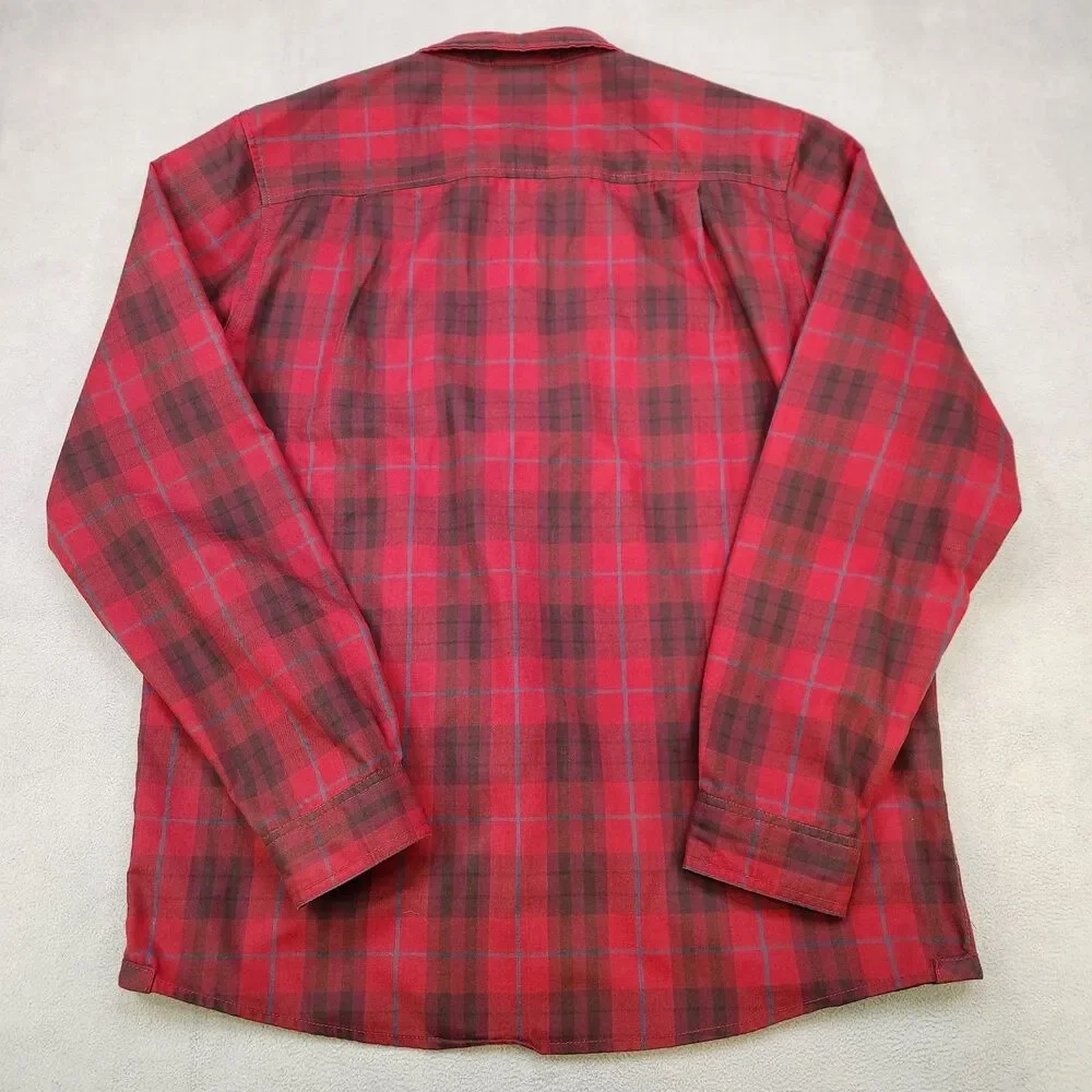 The North Face Shirt Men's M Red Plaid Long Sleeve Snap Up Pockets Outdoor